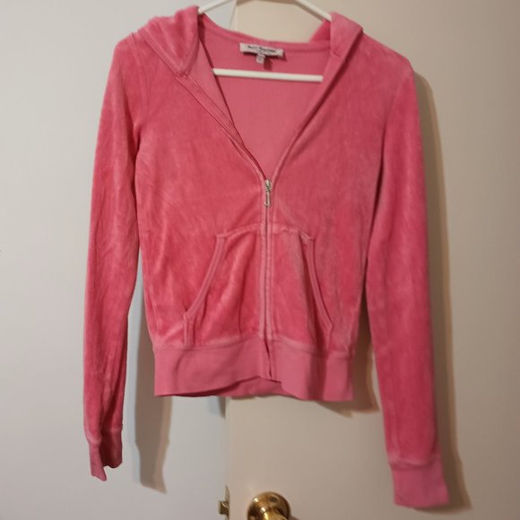 VGUC ~ Juicy Couture Classic Y2K Velour Track Jacket /Hoodie  (Women's Size: XS) - Picture 3 of 4